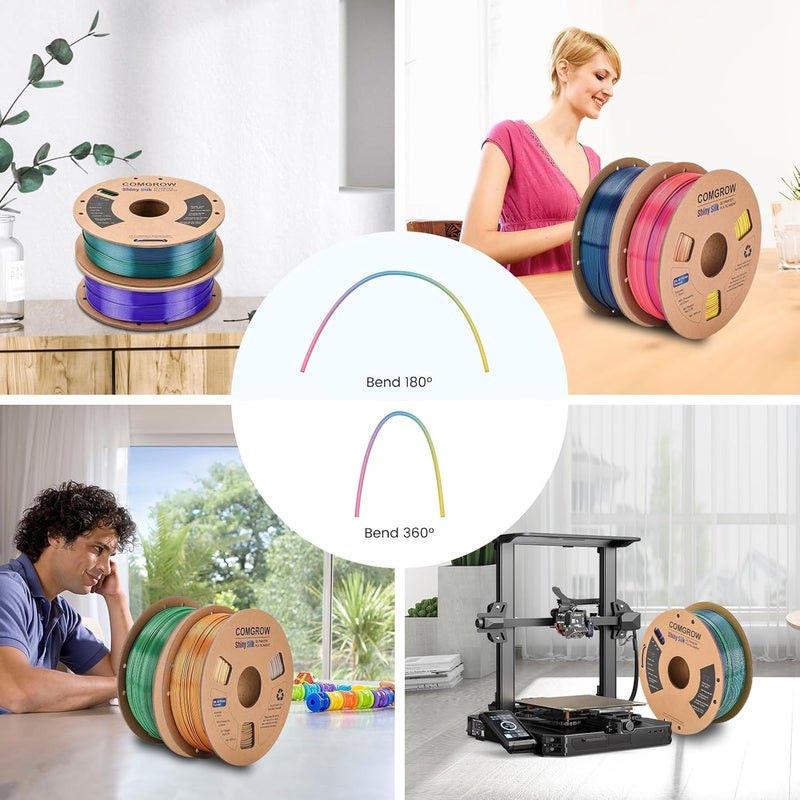 Comgrow Silk PLA 3D Printer Filament, Dual Color 2 in 1 Black and Green, 3D Printing PLA Filament 1.75mm, Dimensional Accuracy +/- 0.02 mm, 1KG Spool, Coextrusion Shiny Silk 3D Filament - Image 5